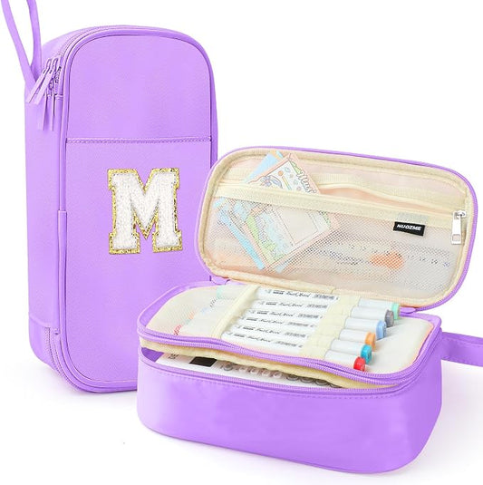 Cute Large Pencil Case Pouch,Personalized Initial Pencil Bag for Girls Boy | Multiple Pockets With Smooth Dual-Zipper, Big Capacity Aesthetic Pen Case Bag For Kids College Art School Gift