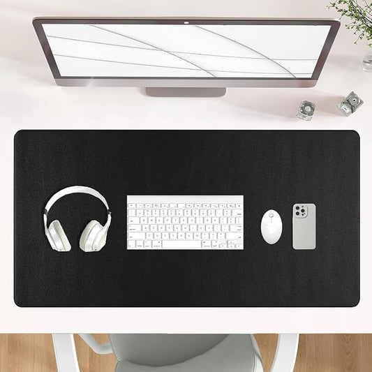 Black Leather Desk Mat Large Mouse Pad, Waterproof Desk Pad for Keyboard and Mouse, Non-Slip Computer Desk Protector, Smooth Mouse Movement Desk Mat for Home and Office(31.5"×15.7")