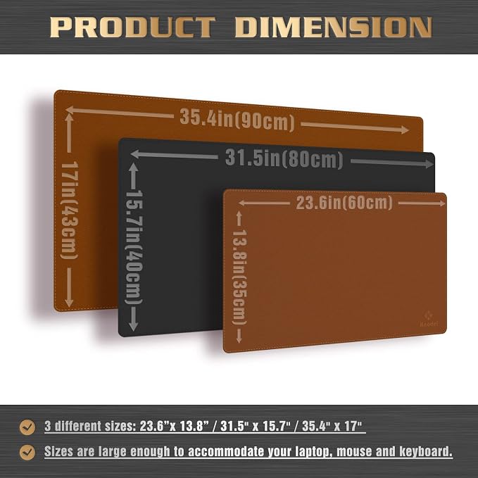 K KNODEL Large Sewing Leather Desk Mat, Desk Pad (Brown, 35.4" x 17") | Mouse and Keyboard Pad, PVC Computer and Laptop Mat, Desktop Protector and Cover, Writing Pad and Blotter for Home Office