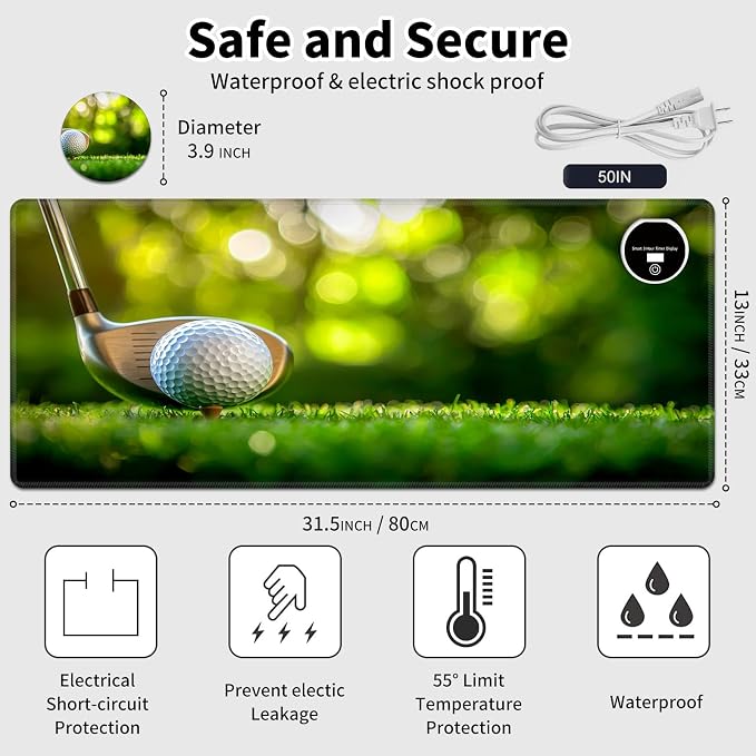 Warm Desk Pad,Heated Desk Pad,Office Mat,3 Heating Levels & 3 Hours Auto Shut-Off,31.5"*13" Gaming Mouse Laptop Keyboard Leather Desk Mat,Golf Club Lawn