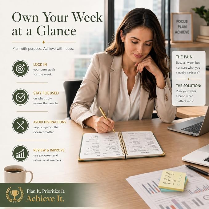 KAICN Undated Weekly Planner with To-Do List & Habit Tracker, 6" x 8" | 52-Week, 2-Page Weekly Spreads, No-Bleed Paper, Smooth Writing, Inner Pocket, Metal Corner Protector, Elastic Closure