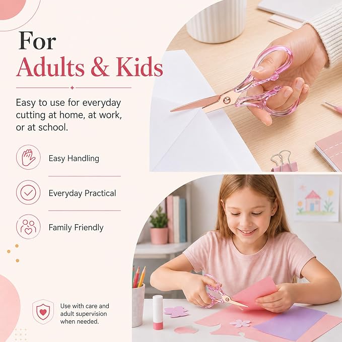 Aesthetic Purple Transparent Acrylic Scissors, 6.3" Craft Shears with Gold Sharp Stainless Steel Blades for Home Office & School, Cute Stationery Tools for Scrapbooking & Gift Wrapping