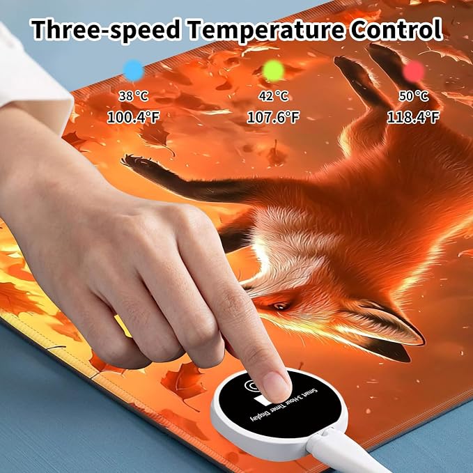 Heated Desk Pad Mouse Pad,Heated Desk Mat,with 3 Heating Levels & 3 Hours Auto Shut-Off,Leather 23.6"*14.2" Gaming Mouse Laptop Mat,Foot Warmer,Cute Red Fox Forest