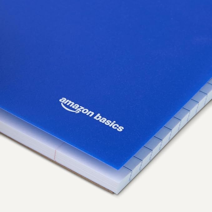 Amazon Basics Wide-Ruled Spiral Notebooks with Pocket Divider, 8" x 10.5", 100 Sheets, Perforated Pages, Assorted Primary Colors, 3-Pack