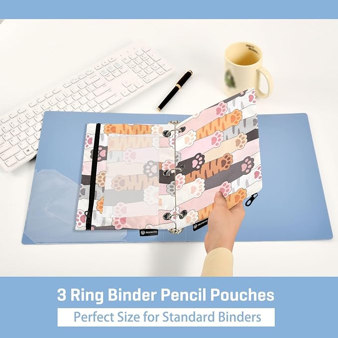 ALAZA Pencil Pouch for 3 Ring Binder, Cute Paw Prints Binder Pencil Pouches with Clear Window Zipper Pencil Case Cosmetic Bags for Office College Supplies, 2PCS