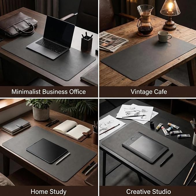 Desk Mat 16.94'' x 31.13'', PU Leather Desk Pad Protector, Non-Slip Mouse Pad for Desk, Waterproof Computer Desk Mat, Office Desk Pad for Keyboard Mouse, Desk Writing Mat (Dark Gray)