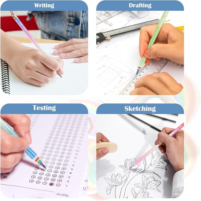 ECOTREE Pre-sharpened Pencils #2 Eco Rainbow Paper Pencil Cute Pencil for Kids Number 2 Pencils with Erasers for School, Writing, 12 Count