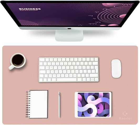 K KNODEL Small Office Desk Mat, Leather Mouse Pad (23.6"x13.8", Pink) | Desk Pad, Keyboard Pad, Computer and Laptop Mat, Desktop Protector and Cover, Writing Pad and Blotter for Home Office