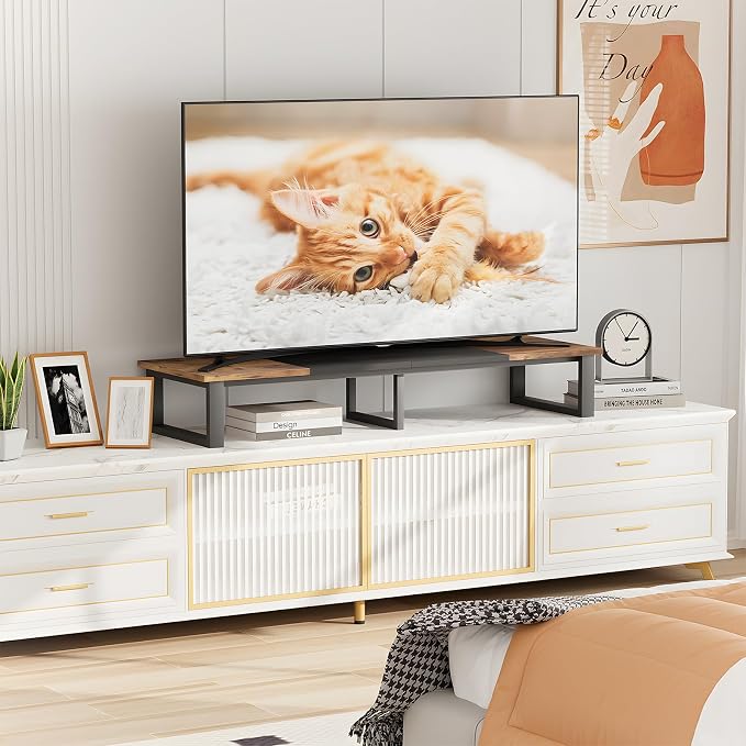 aboxoo 45" TV Riser Stand for 32-60 Inch TV, TV Shelf with Steel Legs | Brown TV Riser Stand with Storage, Tabletop TV Riser for Home Living Room, Study Office, Fit TV, Monitor, Laptop