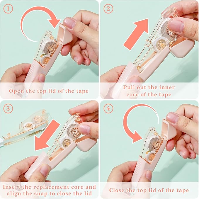 Temiary 3 Pcs Correction Tapes with 3 Pcs Refills, White Wrong Out Tape | Aesthetic White Pull Out Tape, Easy Grip & Carry, Works with Multiple Pens, Smooth for School & Office Workers (Morandi)