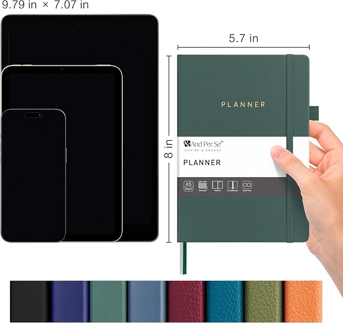 And Per Se Undated Academic Planner, Weekly & Monthly Planner with Goal & Habit Tracker, A5 Hardcover, Forest Green