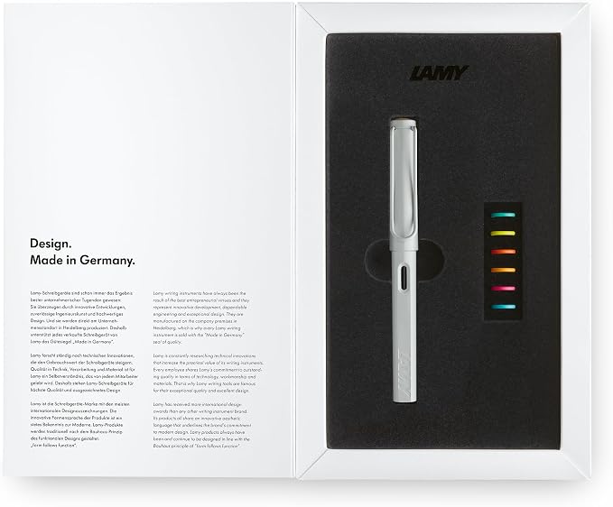 Lamy safari multicolor Fountain Pen Set all white – Special Edition with 6 Interchangeable Colored Rings – Steel Nib in Width F – incl. blue Ink Cartridge T10 & Gift Box