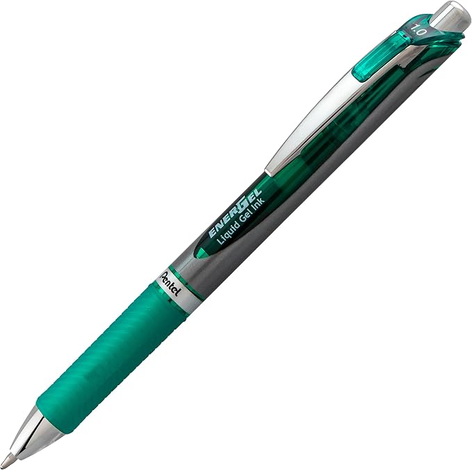 Pentel EnerGel RTX Retractable Liquid Gel Pen, (1.0mm), Bold Line, Metal Tip, Green Ink, Pack of 2 (BL80BP2D)
