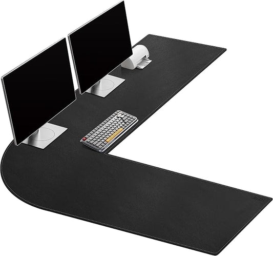 Cacoy 59" x 63" L Shaped Computer Desk Pad, PU Leather Desk Mat Protector, Waterproof Office Desk Pad Blotter, Extended Corner Desk Mouse Pad for Home and Office, Black