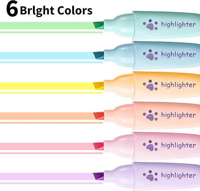 6 Pastel Highlighter Pens, Chisel Tip Quick Dry No Bleed Markers – Bible Study, Notes, Office & Back to School Supplies, 6 Colors Set (1mm + 5mm)