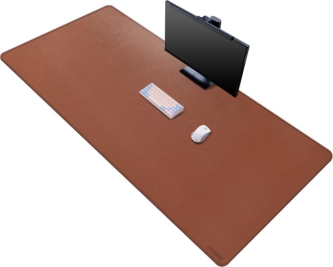 CENNBIE Leather Desk Mat,63" x 31.4" Desk Pad for Full Desk (Brown) | Premium stitched edges resist wear. Easy to clean. Protects desk from spills, stains & scratches. Smooth glide. Office & home