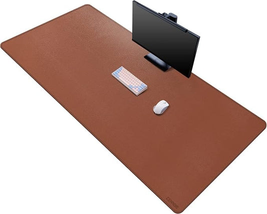 CENNBIE Leather Desk Mat,63" x 31.4" Desk Pad for Full Desk (Brown) | Premium stitched edges resist wear. Easy to clean. Protects desk from spills, stains & scratches. Smooth glide. Office & home