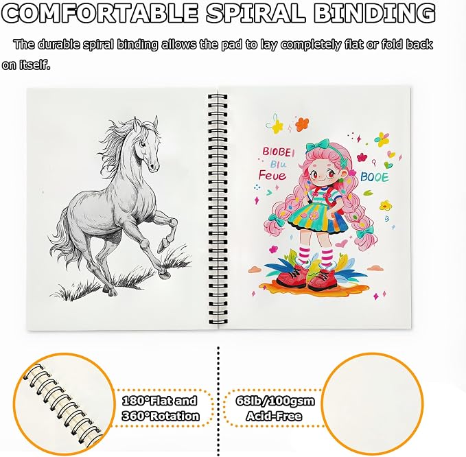 6" x 9" Sketch Book, Spiral Bound Sketch Pad, 50 Sheets 68lb/100gsm Acid-Free Drawing Paper, Art Sketchbook, Drawing Pad for Kids Artists Beginners Professional, Art Supplies for Adults, 2 Pack