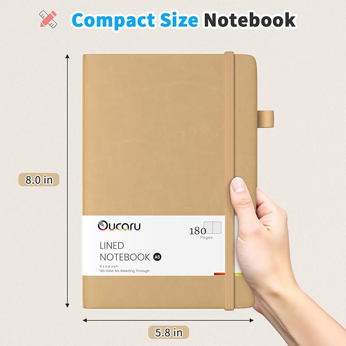 Oucaru Lined Journal Notebook, 4 Pack, 180 Pages, A5 Journals for Writing, 100 GSM Thick Paper, Small Notebooks Daily Journal for Women Men Work, Business, School, Travel Supplies