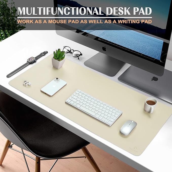 K KNODEL Office Desk Mat, Leather Mouse Pad (31.5"x15.7", Ivory Cream) | Desk Pad, Keyboard Pad, Computer and Laptop Mat, Desktop Protector and Cover, Writing Pad and Blotter for Home Office