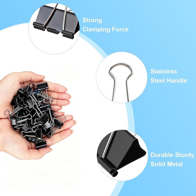 260Pcs Mini Binder Clips Black, 0.59 in/15mm Small Binder Paper Clips Office Clips Office Supplies Desk, Micro Size Cute Binder Clips, Small Paper Clamps for Home School Business (Black)