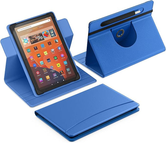 MoKo for Universal 11 inch Android Tablet Case with Pen Holder, Blue | Fits All 9.6-11 inch Tablets, Slim 360 Degree Rotating Cover, Multi-Angle Stand, Front Pocket, No fit iPad/NO back opening