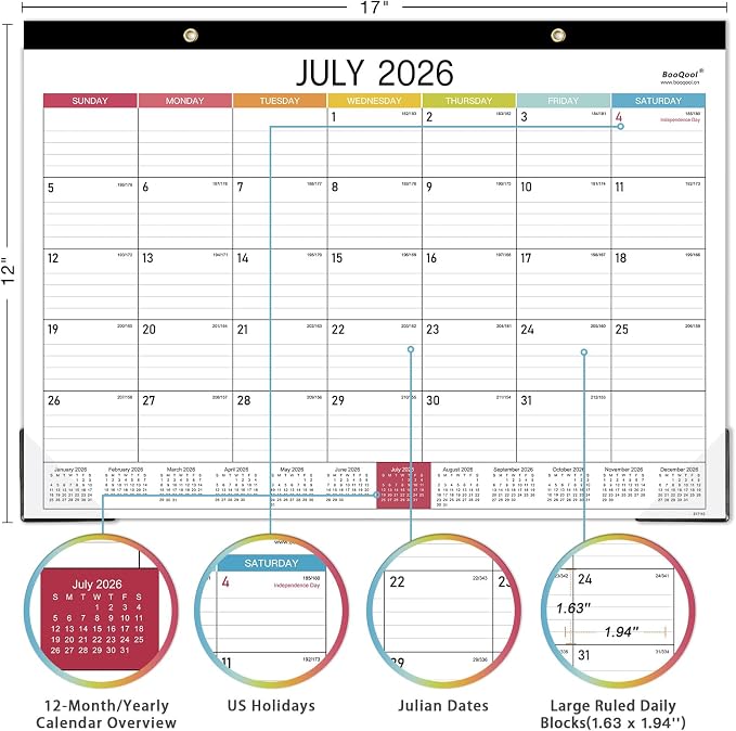 2026-2027 Desk Calendar - Desk Calendar 2026-2027, 14.8" x 11.4", Jul. 2026 - Dec. 2027, 18 Months Calendar, Large Ruled Blocks, Tear Off, Corner Protectors, Desk/Wall Calendar for Planning and Organizing