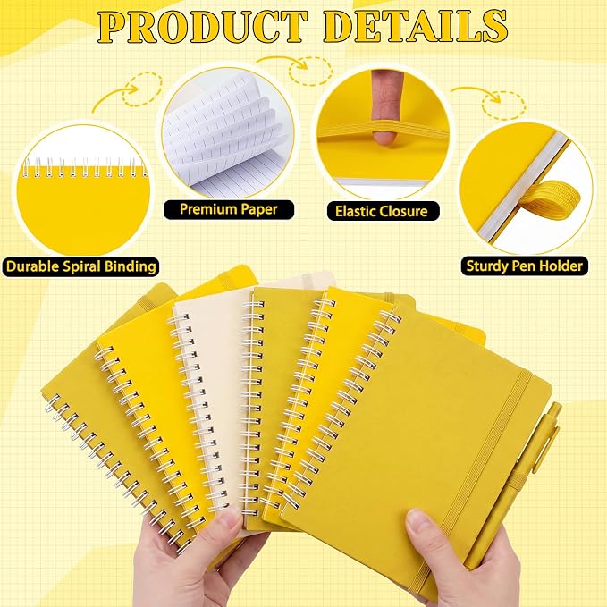 Fulmoon 12 Set Small Spiral Notebooks A6 with Pens Bulk, Multicolor 4" x 6" Pocket Notebooks Mini Lined Journals 50 Sheets for Back to School Supplies Students Gifts Rewards Office (Sunny Tones)