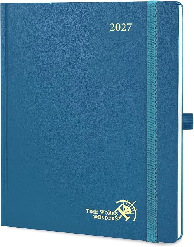 POPRUN 2027 Planner Weekly and Monthly, Large 8.5" x 10.5" Calendar, Jan 2027- Dec 2027 Agenda, Daily Appointment Book with Hourly Time Slots, Monthly Tabs, Hardcover, 100 GSM - Night Sky Blue