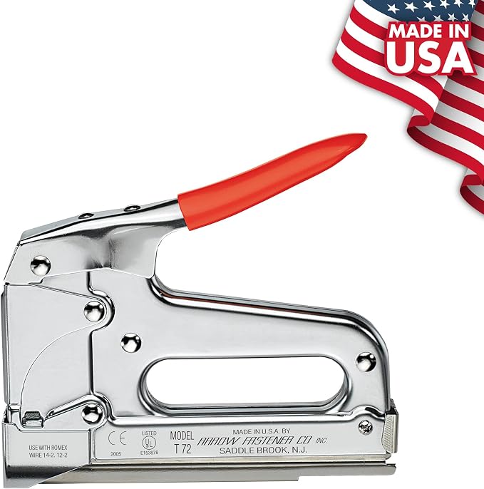 Arrow T72 Heavy Duty Wire and Cable Staple Gun, Manual Stapler | Staple Gun for Installing Wiring for Telecommunications, Internet, and Computer Cables, uses T72 Insulated Staples
