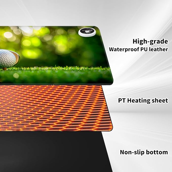 Warm Desk Pad,Heated Desk Pad,Office Mat,3 Heating Levels & 3 Hours Auto Shut-Off,31.5"*13" Gaming Mouse Laptop Keyboard Leather Desk Mat,Golf Club Lawn