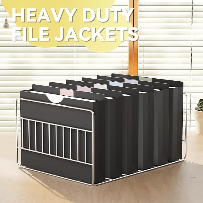 2 Inch Expandable File Jackets Letter Size,Plastic Manilla Folders | Poly Job Folders File Jacket,Heavy Duty Expansion Pocket Files with Straight Cut Tabs,12 Pack Reinforced work folders,Black
