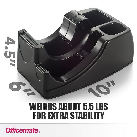 Officemate Recycled 2-in-1 Heavy Duty Tape Dispenser, 1" and 3" Cores, Black (96690)