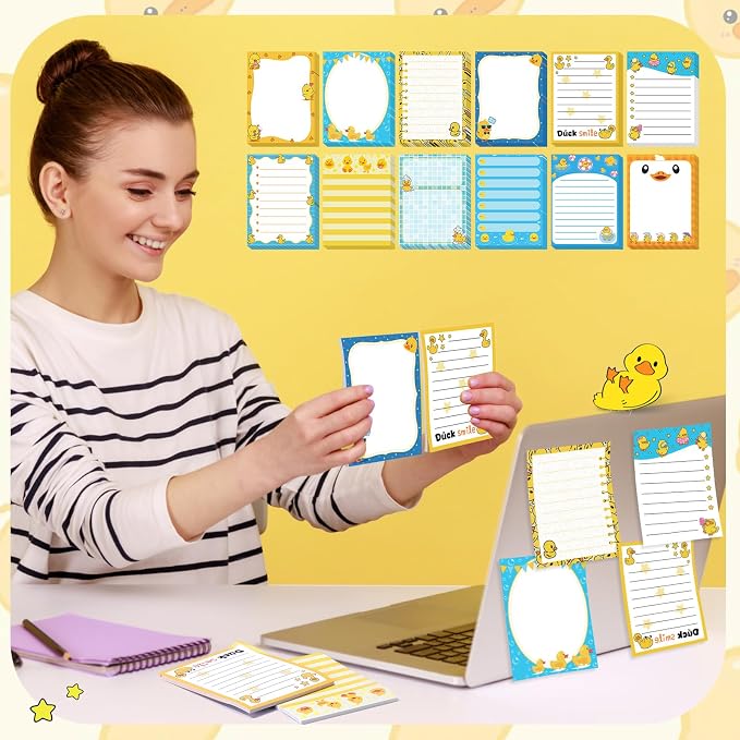 Chiisong 12 Pcs Duck Lovers Sticky Notes Yellow Ducks Self Stick Note Pads Cartoon Animal Writing Memo Pad Office Party Favors Supplies for Home Party Decorations Christmas Small Gifts