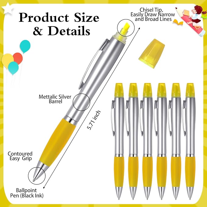 Colarr 30 Pcs Highlighter with Ballpoint Pen Combo Chisel Tips Pen Highlighter Combo for Student Office Writing Coloring Underlining Highlighting(Yellow)