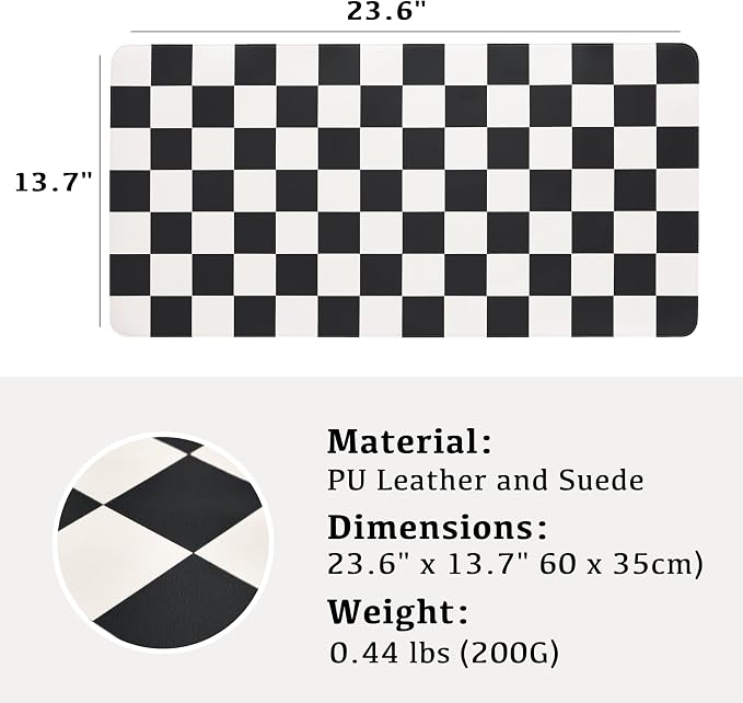 Ohocut Checkered Desk Mat, Large Cute Aesthetic Retro PU Leather Computer Laptop Desk Mat, Non-Slip Waterproof Mouse Keyboard Pad, Desk Writing Mat for Work/Home (Black, 23.6" x 13.7")