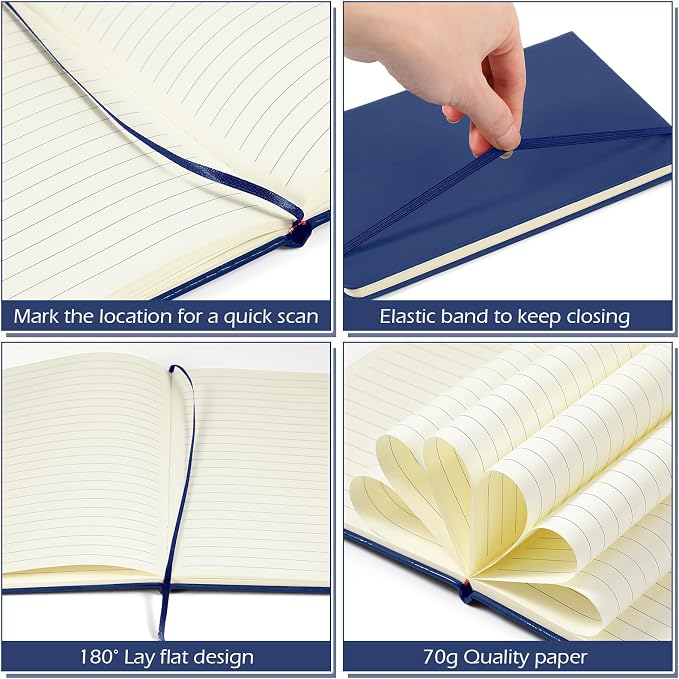Honoson 20 Pack A5 Lined Journal Notebooks Hardcover Executive Notebook 5.5" x 8.3" PU Leather Wide Ruled Journals Bulk 160 Pages for Back to School Supplies Office Business Home (Navy)