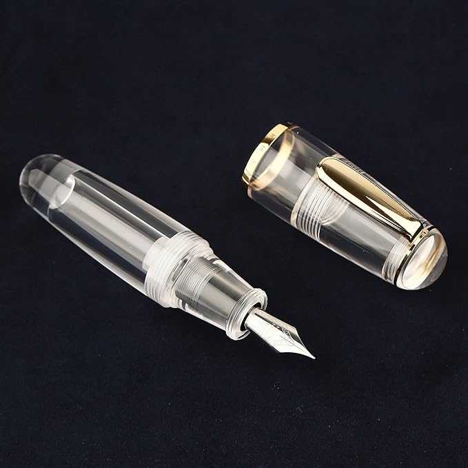 Lanxivi Majohn Q1 Mini Fountain Pen Extra Fine Nib Transparent Eyedropper Filling, Short Resin Pocket Pen Large Capacity