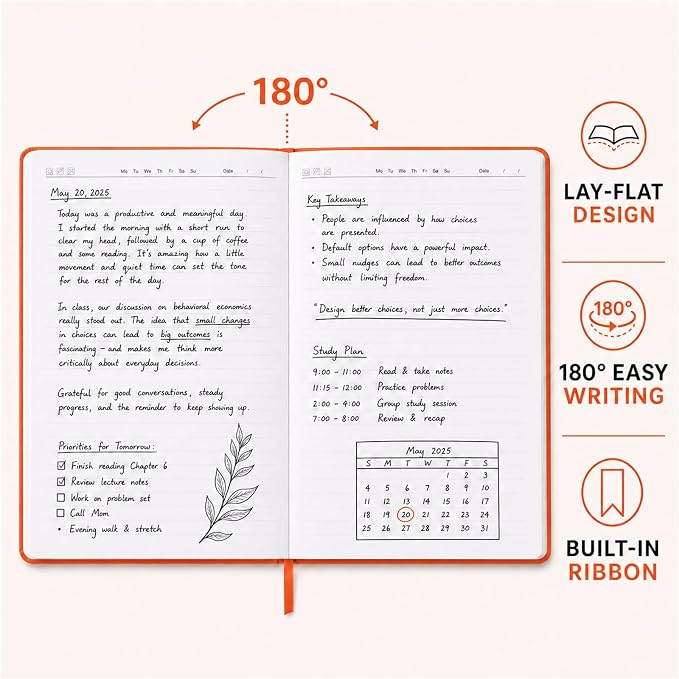 SUIN Hardcover-Journal-Notebooks, A5 Lined Journals Notebook for Writing 200 Pages, 8.2 x 5.5 inch, Classic Ruled Notebooks for Work/Travel/College (Orange- 1 Pack)