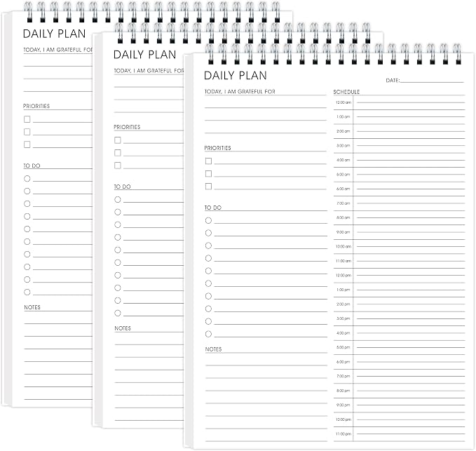 3 Pcs 24 Hour Daily Planner, To Do List for Work & Personal Life, 6.5 x 9.8 | Productivity Planner, Everyday Planner