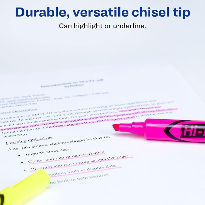 Avery Hi-Liter Desk-Style Highlighters, Smear Safe Ink, Chisel Tip, Assorted Pink and Yellow, 24 Highlighters per Pack, 288 Total (12-Pack of 98189)