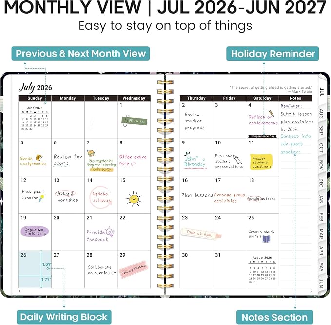 Academic Planner 2026-2027, Weekly and Monthly Calendar Book, July 2026 – June 2027, Hardcover Planner with Tabs, Perfect for Teachers, Students, Women & Men, A4 (8.5" x 11") - StarryGarden