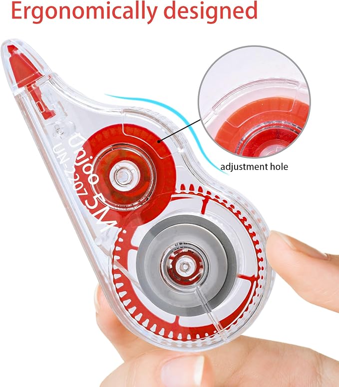 Unjoo White Correction Tape, For school, Office (12pack, 5M/196"x0.2", Red) | Easy To Use Applicator for Instant Corrections Wrong Writing At Any Time, Tear-Resistant Correction tape Bulk