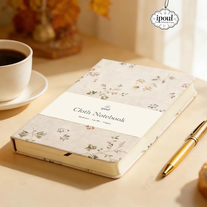 Floral Linen Notebook, Similar Embroidered, Small, 5x7, B6, Hardcover, Lay Flat, Lined & Unlined Sketchbook, Journal for Women,White