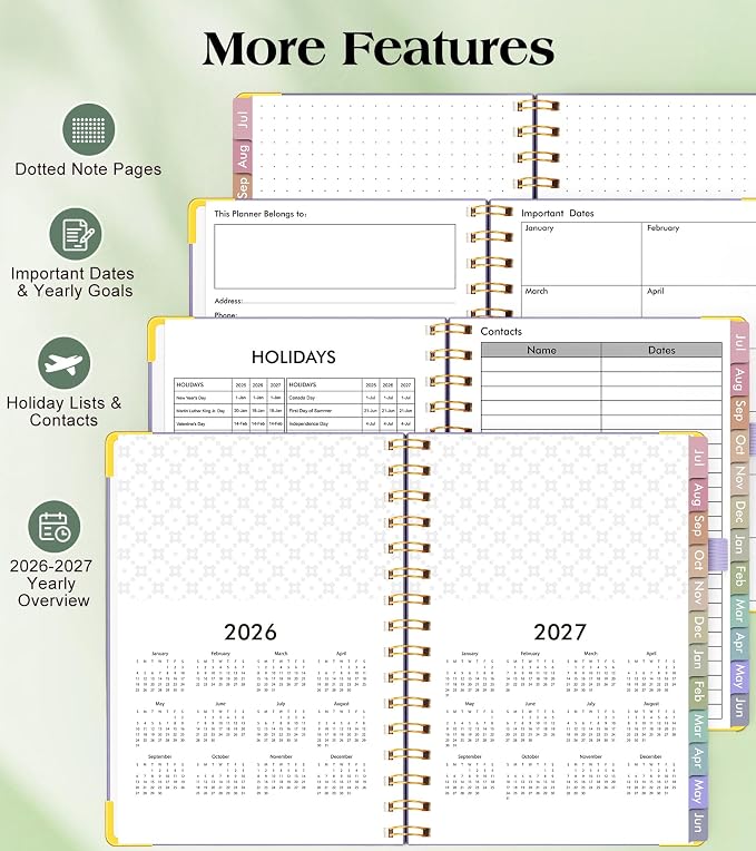 Academic Planner 2026-2027, Hardcover Weekly and Monthly Calendar Planner from July 2026 - June 2027, Daily Agenda Planners with Tabs, College School Organizer for Student Teacher, A4 (8.5" x 11"), Purple