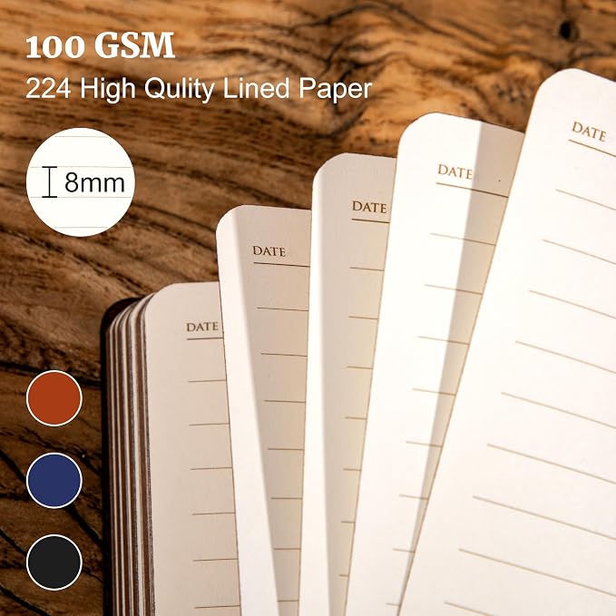 CAGIE 3 Pack Small Notebook for Men Soft Cover Pocket Notebook Leather Journals for Writing, 672 Lined Pages Mini Notebooks for Work 3x5, A6 Little Notebook, Black Brown Blue