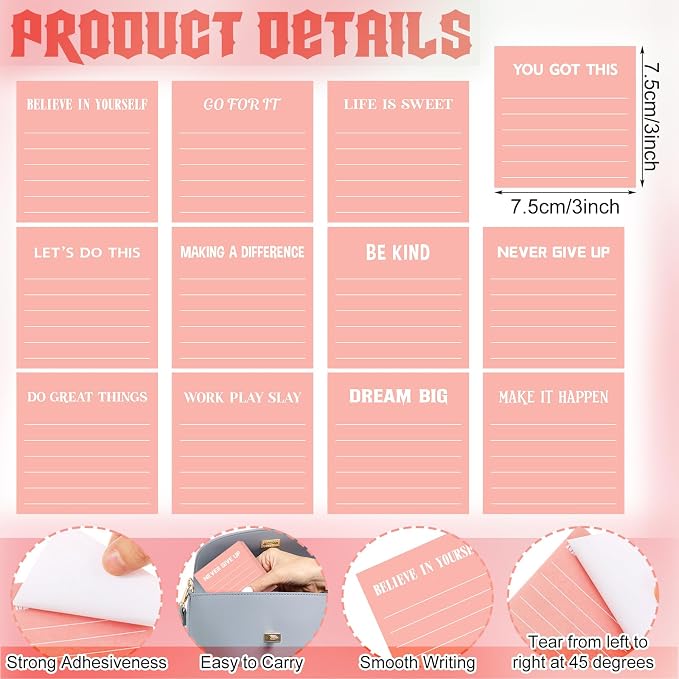 Yinder 24 Pcs Sticky Notes Gifts Bulk,Inspirational,Pink