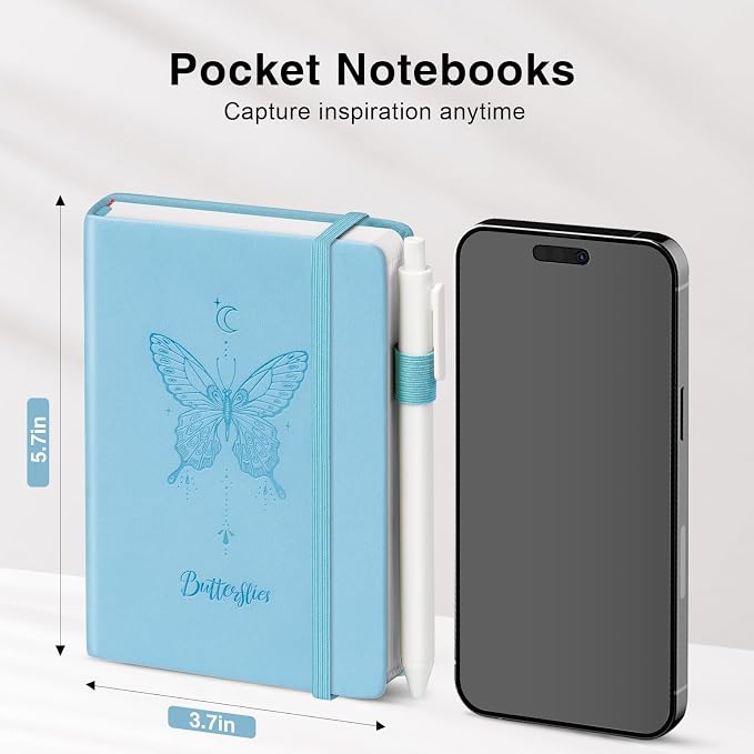 Small Notebook College Ruled, 3 Pack (3 color) 3.7x5.7 in Pocket Notebook A6 Butterfly Journaling Notebooks Mini Hardcover Lined Note Pads with Pens for Work Business Travel and Office Supplies