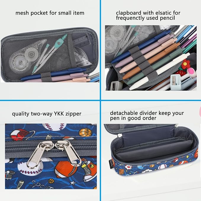 FlowFly Large Capacity Pencil Case for Kids, Boys & Girls – Zippered Multi-Functional Pen Pouch, Soft & Portable Pencil Bag for School, Teens, Students, Football