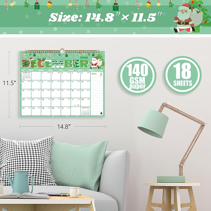 XISIDO 2026-2027 Wall Calendar, Calendar 2026-2027, 18 Month Calendar July 2026 - December 2027, 14.8" X 11.5", Calendar with Twin-Wire Binding, Hanging Hook and Julian Dates (Seasonal Designs)